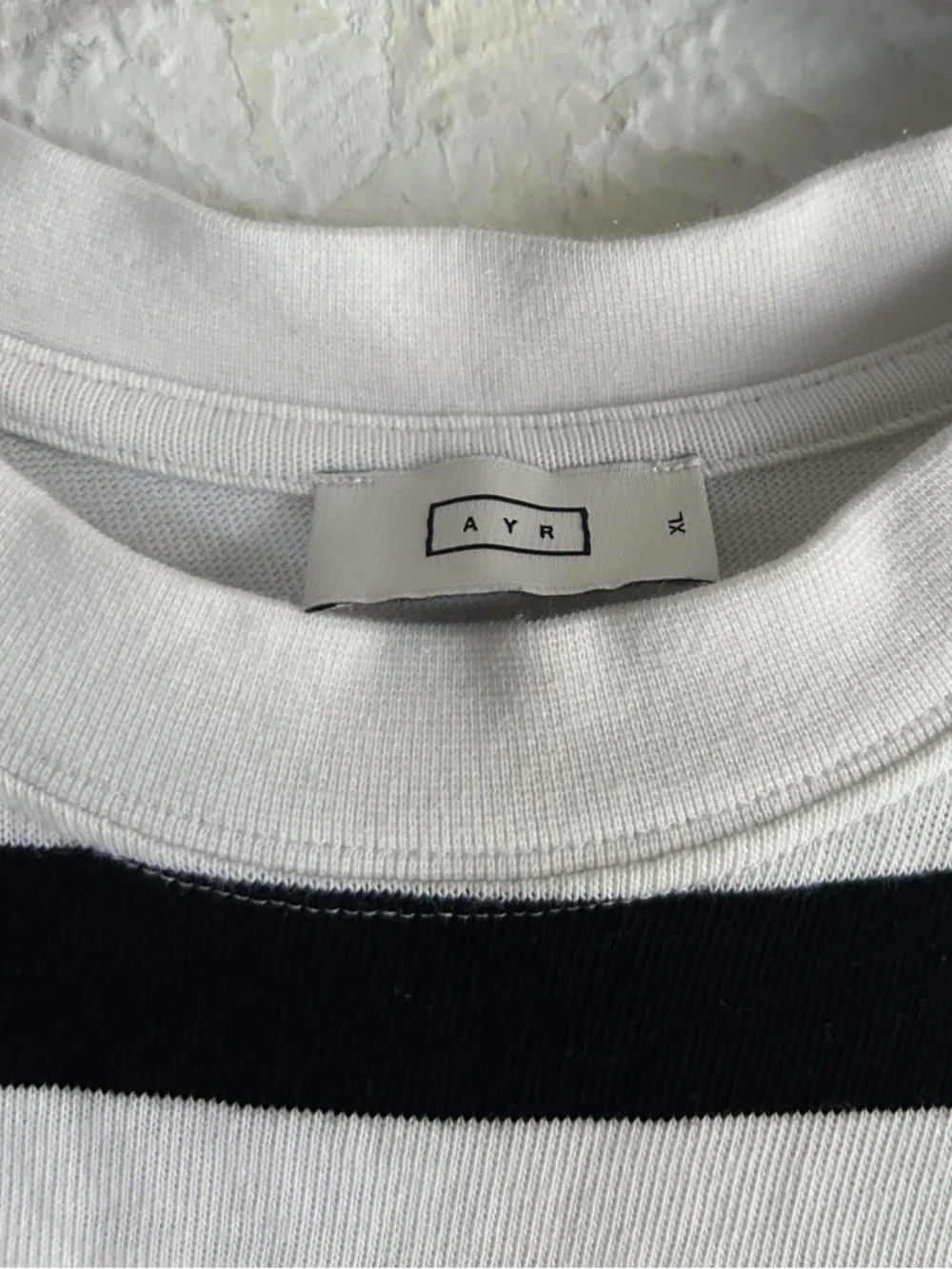 Ayr Early Morn Striped Black White Long Sleeve Tee Heavyweight jersey Cotton XL - Picture 7 of 7